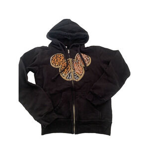 Disney Resort Hoodie Youth Small Black w Animal Print Mickey Mouse Sweatshirt